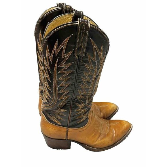 Dan Post Men's Size 7.5 Two Tone Black Brown Leather Western Cowboy Boots - Picture 13 of 14